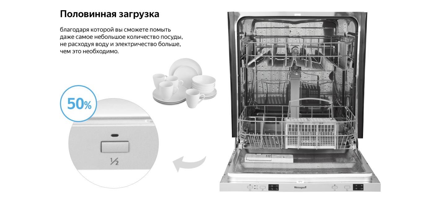 Посудомоечная машина с лучом на полу Weissgauff BDW 6042