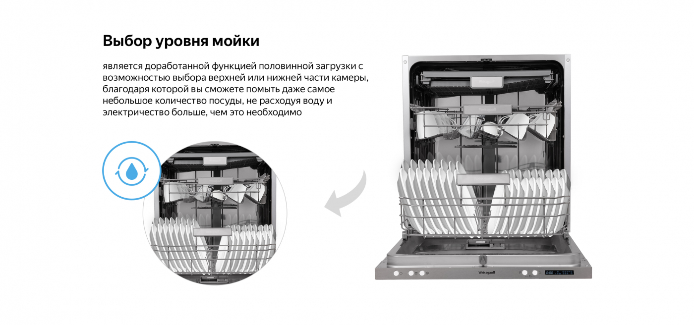 Посудомоечная машина с лучом на полу, авто-открыванием и инвертором Weissgauff BDW 6073 D