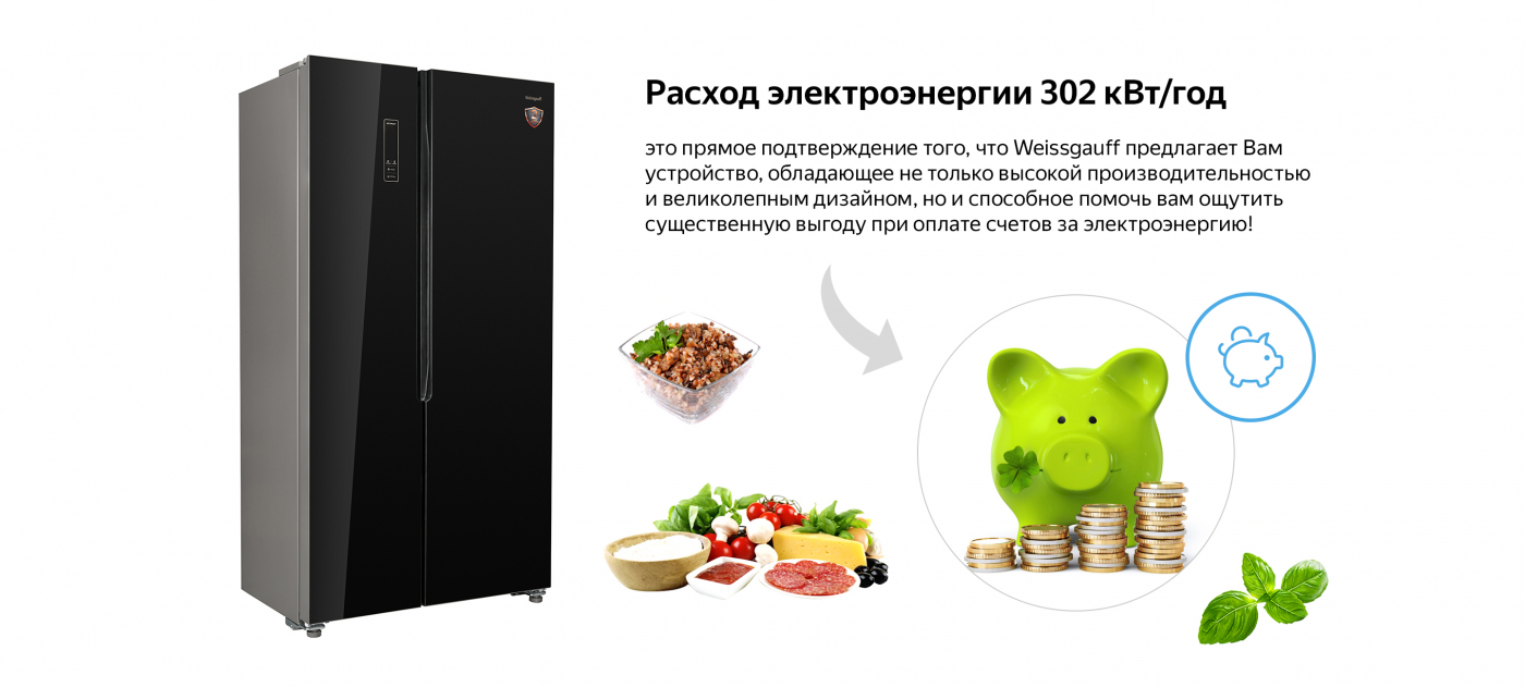 Отдельностоящий холодильник с инвертором Weissgauff WSBS 500 NFB Inverter