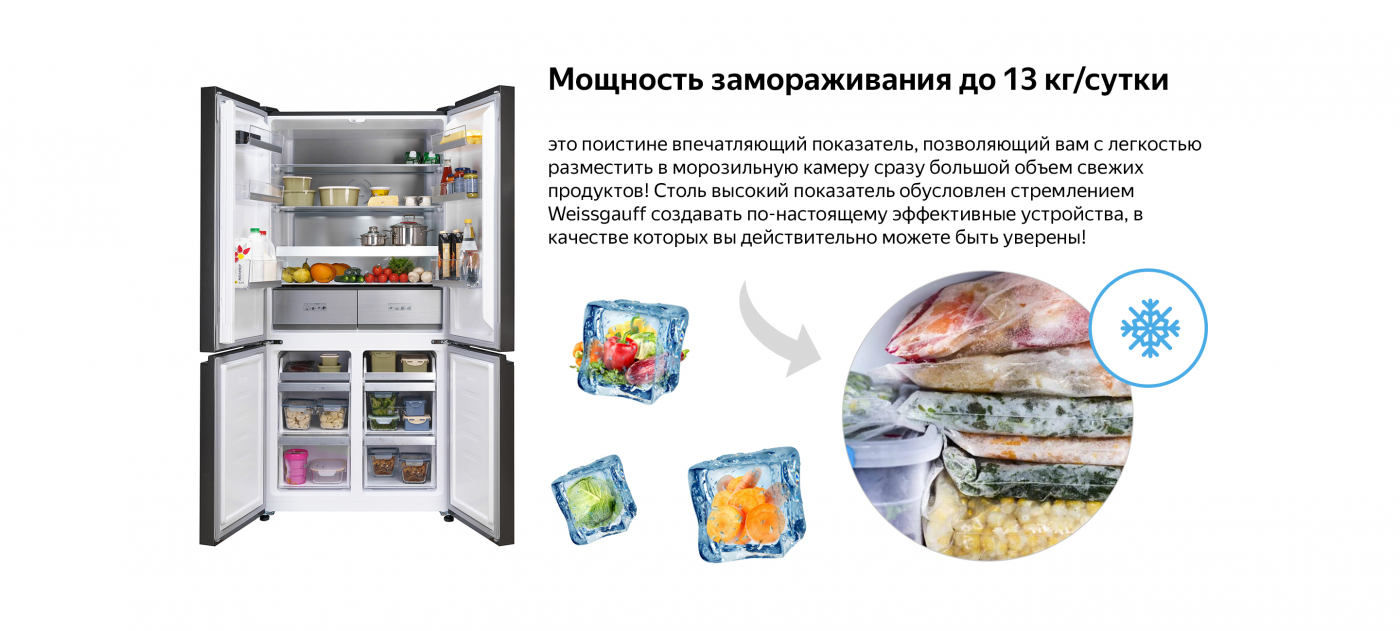 Отдельностоящий холодильник с конвертируемой зоной Weissgauff WCD 586 NFX