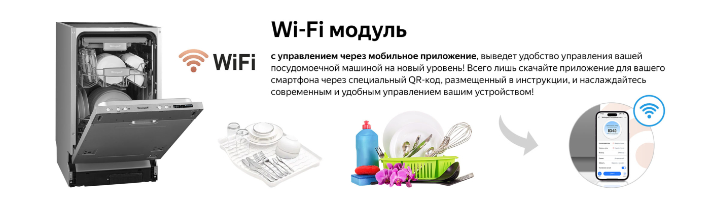 Умная встраиваемая посудомоечная машина с Wi-Fi и лучом на полу Weissgauff BDW 4140 D Wi-Fi (модификация 2024 года)