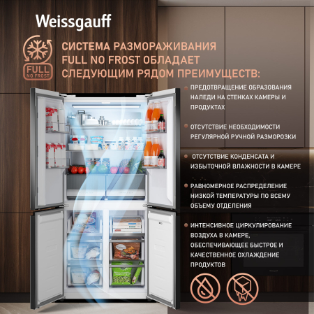 ��������������� ����������� � ���������� Weissgauff WCD 450 White Rock Glass NoFrost Inverter