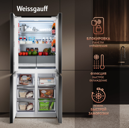 ��������������� ����������� � ���������� Weissgauff WCD 450 White Rock Glass NoFrost Inverter