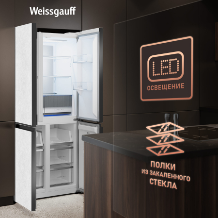 ��������������� ����������� � ���������� Weissgauff WCD 450 White Rock Glass NoFrost Inverter