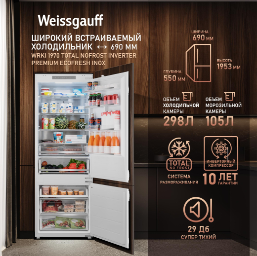 ������������ ����������� � ���������� Weissgauff WRKI 1970 Total NoFrost Inverter Premium Ecofresh Inox