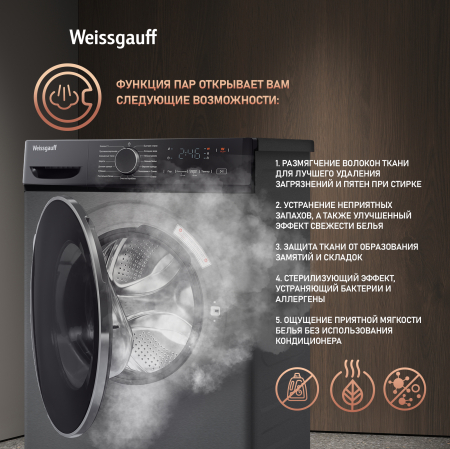 C��������� ������ � ���������� � ����� Weissgauff WM 4627 Touch Inverter Steam Grey