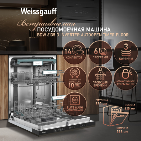 ������������ ������������� ������ � ��������� ������� �� ����, ����-����������� � ����������  Weissgauff BDW 6135 D Inverter Autoopen Timer Floor