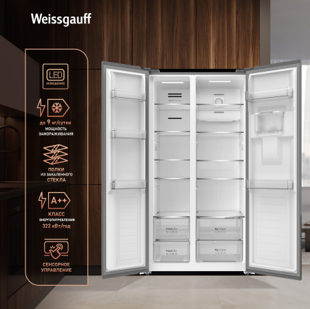 ��������������� ����������� � ���������� � ������� ���� Weissgauff WSBS 590 Inverter NoFrost Water Dispenser Inox