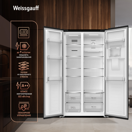 ��������������� ����������� � ���������� � ������� ���� Weissgauff WSBS 590 Inverter NoFrost Water Dispenser Black Glass 