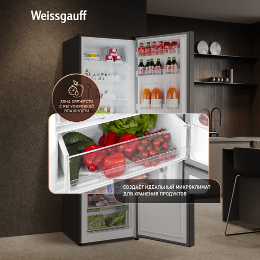 ��������������� ����������� � ���������� Weissgauff WRK 2000 Full NoFrost Inverter Black Glass