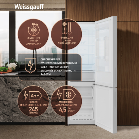 ��������������� ����������� � ���������� Weissgauff WRK 2000 Full NoFrost Inverter White Glass