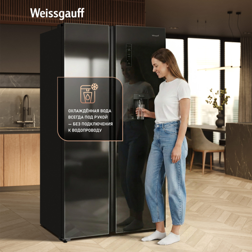 ��������������� ����������� � ���������� � ������� ���� Weissgauff WSBS 590 Inverter NoFrost Water Dispenser Black Glass 
