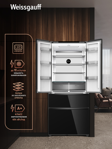 ��������������� ����������� Weissgauff WFD 450 Built-in Inverter NoFrost Black Glass
