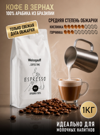 ���� ����������� ������� � ����� Weissgauff Coffee Time Espresso Milk �������� ������� 100%, 1 ��