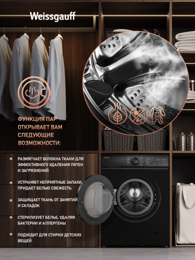 C��������� ������ � ���������� � ����� Weissgauff WM 4527 DC Inverter Steam Black