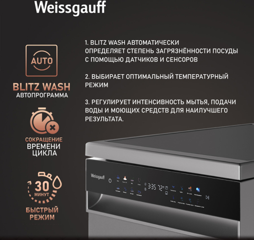 ������������� ������ c ����-����������� � ���������� Weissgauff DW 4539 Inverter Touch AutoOpen Inox