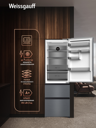 ��������������� ����������� Weissgauff WFD 420 Total NoFrost Inverter Dark Grey