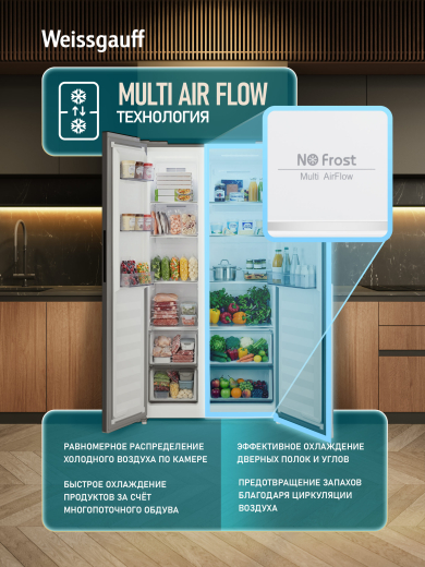 ��������������� ����������� � ���������� Weissgauff WSBS 550 Built-in NoFrost Inverter Inox