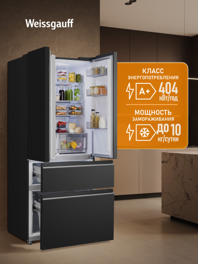 ��������������� ����������� Weissgauff WFD 450 Built-in Inverter NoFrost Black Glass