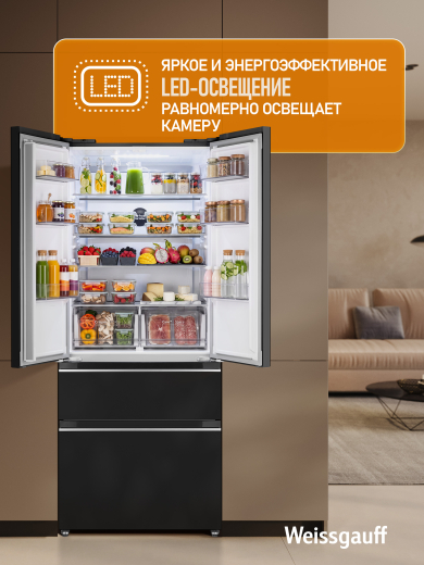 ��������������� ����������� Weissgauff WFD 450 Built-in Inverter NoFrost Black Glass