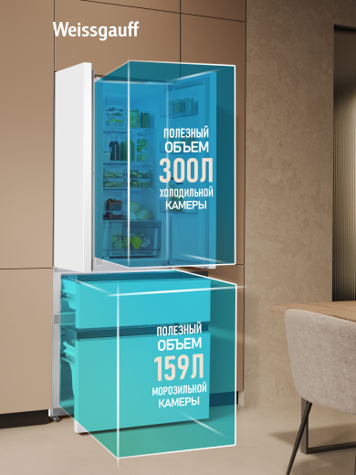 ��������������� ����������� Weissgauff WFD 450 Built-in Inverter NoFrost White Glass
