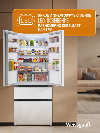 ��������������� ����������� Weissgauff WFD 450 Built-in Inverter NoFrost White Glass