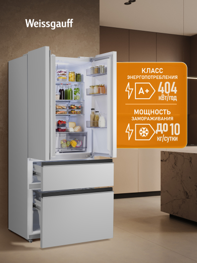 ��������������� ����������� Weissgauff WFD 450 Built-in Inverter NoFrost White Glass