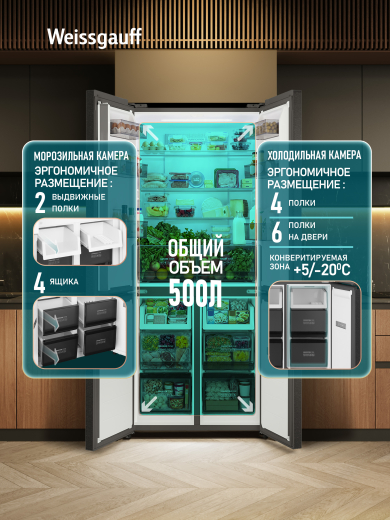 ��������������� ����������� � ���������� Weissgauff WCD 500 Inverter Total NoFrost Slot-In Graphite