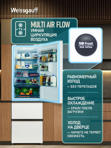 ��������������� ����������� Weissgauff WFD 420 Total NoFrost Inverter White Glass