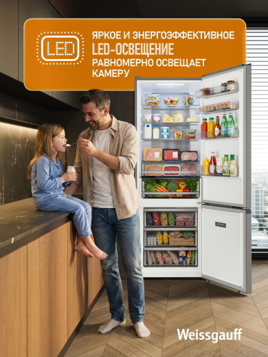 ��������������� ����������� � ���������� Weissgauff WRK 2070 D Premium Inverter Total Nofrost Grey Glass