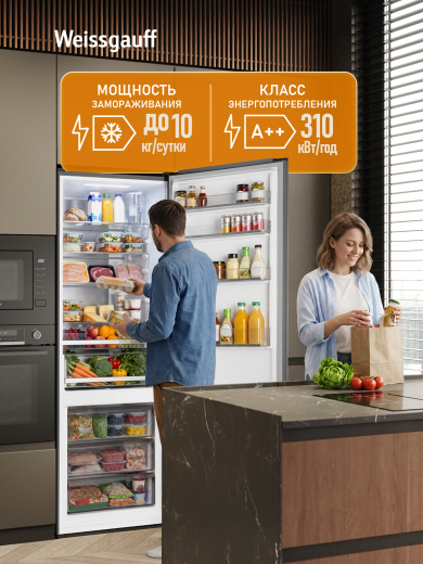 ��������������� ����������� � ���������� Weissgauff WRK 2070 D Premium Inverter Total Nofrost Grey Glass