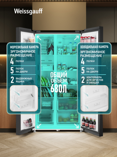 ��������������� ����������� � ���������� Weissgauff WSBS 550 Inverter NoFrost Dark Grey