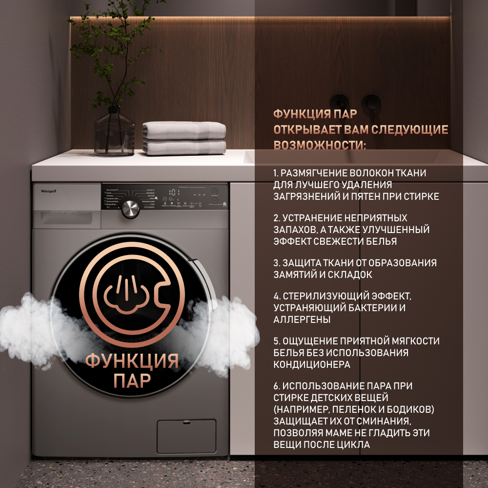 Стиральная машина с инвертором и паром Weissgauff WM 59412 DC Inverter ...