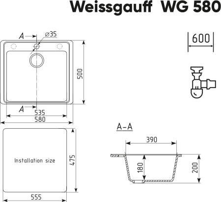 Мойка Weissgauff WG 58008 Anthracite 