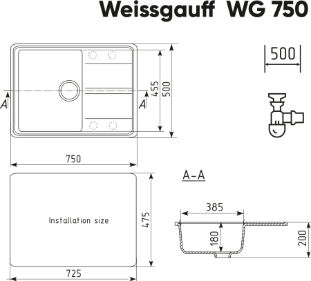 Мойка Weissgauff WG 75008 Anthracite 
