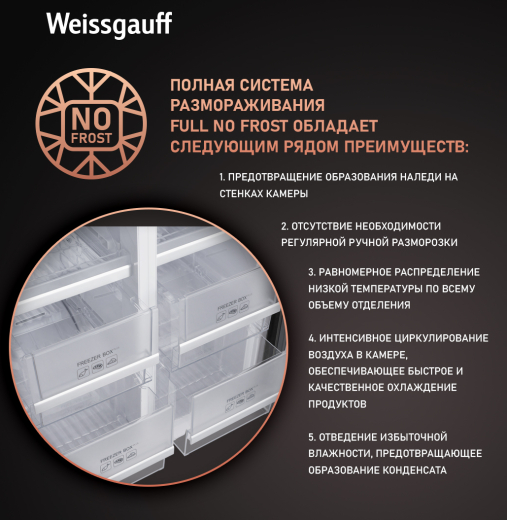 ��������������� ����������� � ���������� Weissgauff WCD 450 Inox Glass NoFrost Inverter 