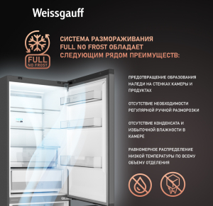   Weissgauff WFD 450 Total NoFrost Inverter Dark Grey Built-in