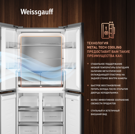 ��������������� ����������� � ���������� Weissgauff WCD 450 Bru Steel Glass NoFrost Inverter