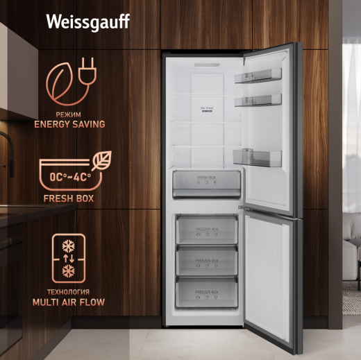 ��������������� ����������� � ���������� Weissgauff WRK 185 Total NoFrost Inverter Black Glass