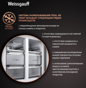 Отдельностоящий холодильник с инвертором Weissgauff WCD 590 Nofrost Inverter Premium Biofresh Dark Grey Glass