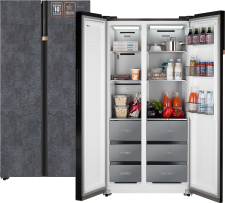 Отдельностоящий холодильник с инвертором Weissgauff WSBS 590 NoFrost Inverter Premium Rock Glass