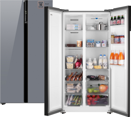 Отдельностоящий холодильник с инвертором Weissgauff WSBS 600 NoFrost Inverter Dark Grey Glass