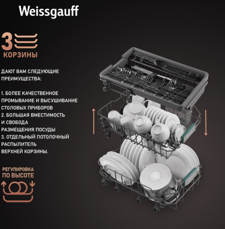 Встраиваемая посудомоечная машина с лучом на полу Weissgauff BDW 4543 D (модификация 2024 года)
