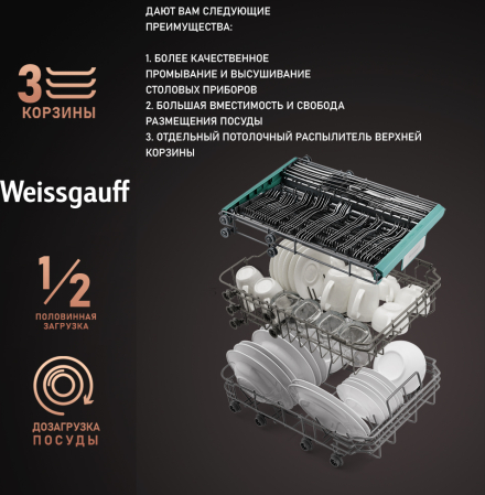Посудомоечная машина с авто-открыванием и инвертором Weissgauff BDW 4150 Touch DC Inverter